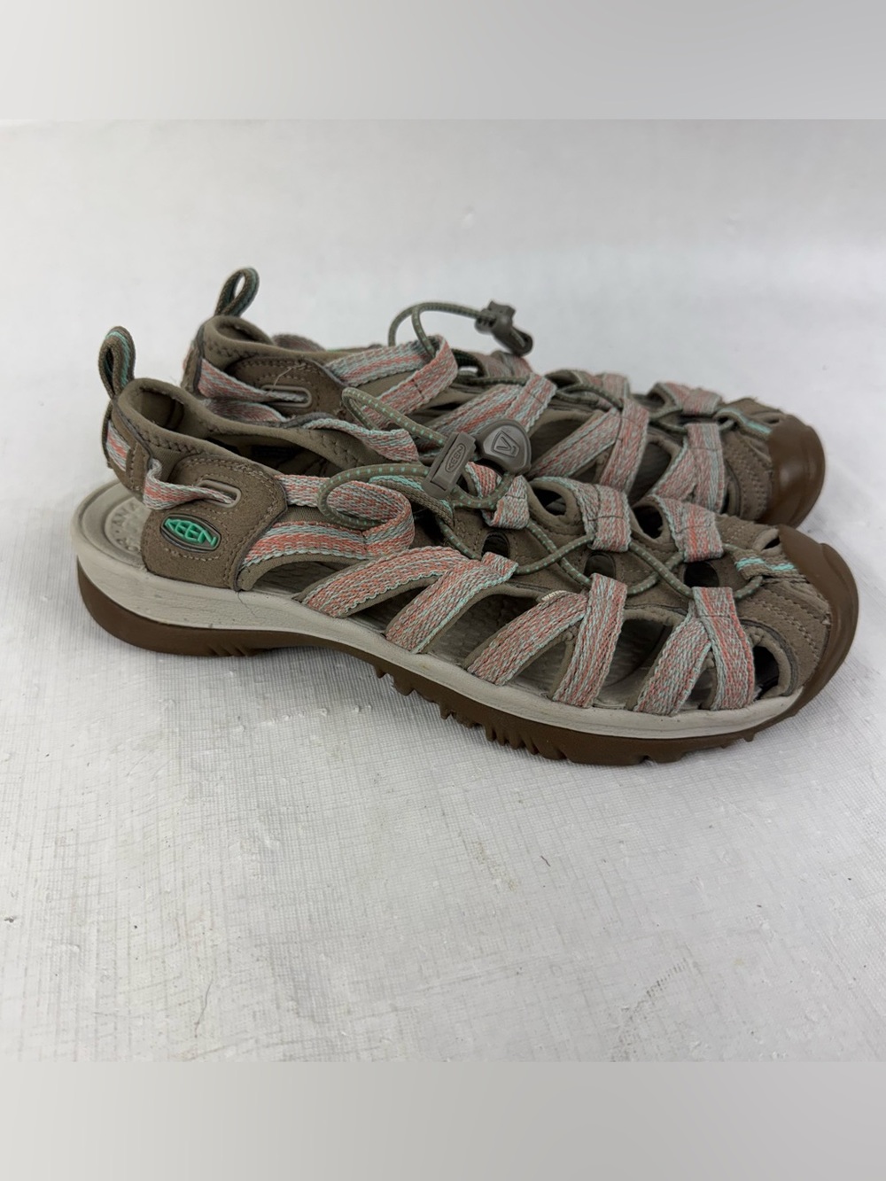 KEEN Whisper Waterproof Sport Sandals Women's 8.5 Taupe Gray Peach Aqua Hiking